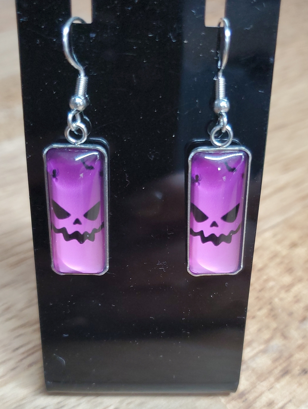 Purple Pumpkin Rectangle Dangle Earrings